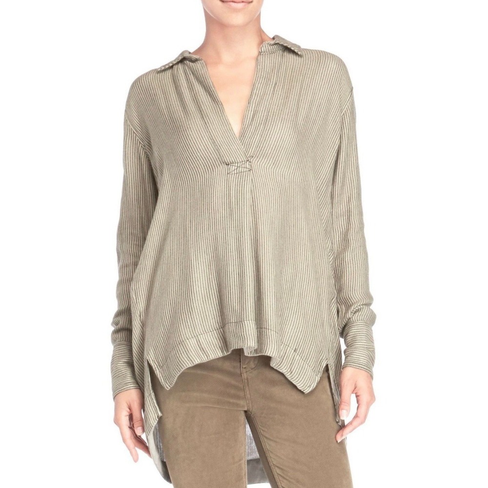 Free People Women's On The Road Stripe Tunic Top in STRIPED GREEN MEDIUM ***SOFT